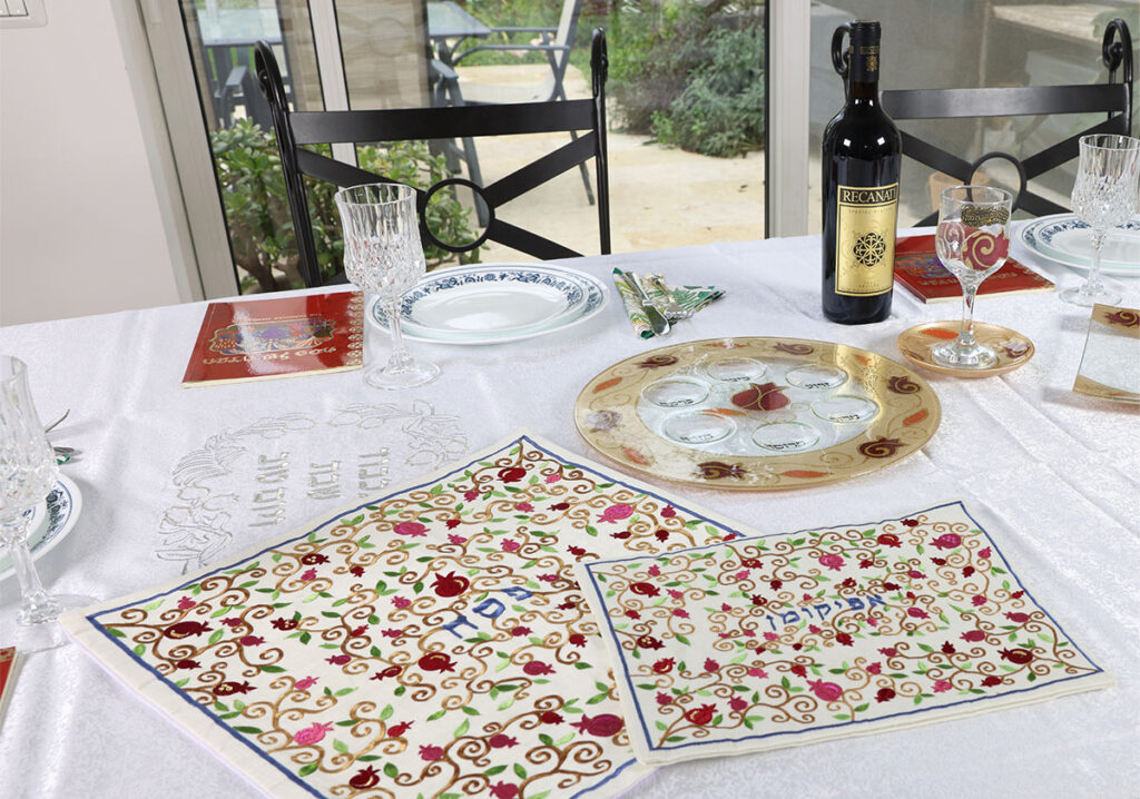 
Yair Emanuel embroidered matzah cover and afikoman bag