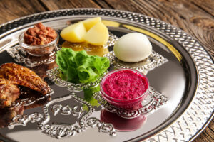 Passover seder plate with food