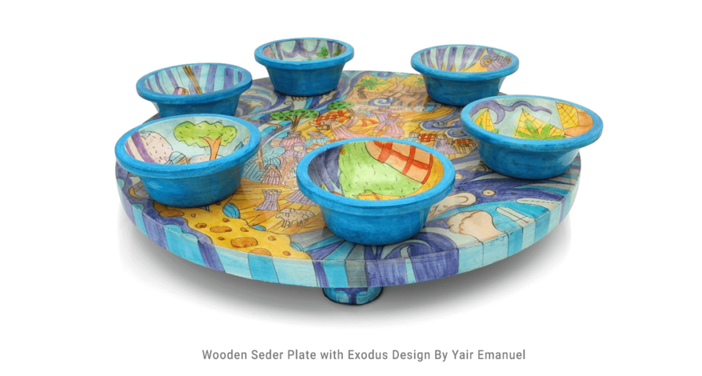 Wooden Seder Plate With Exodus Design By Yair Emanuel