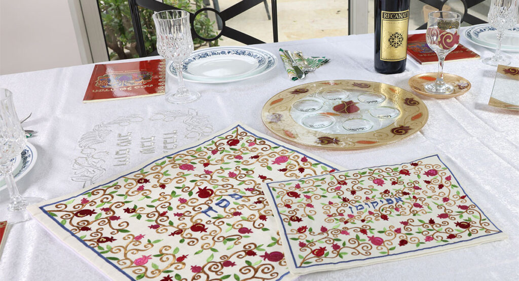 Yair Emanuel embroidered matzah cover and afikoman bag