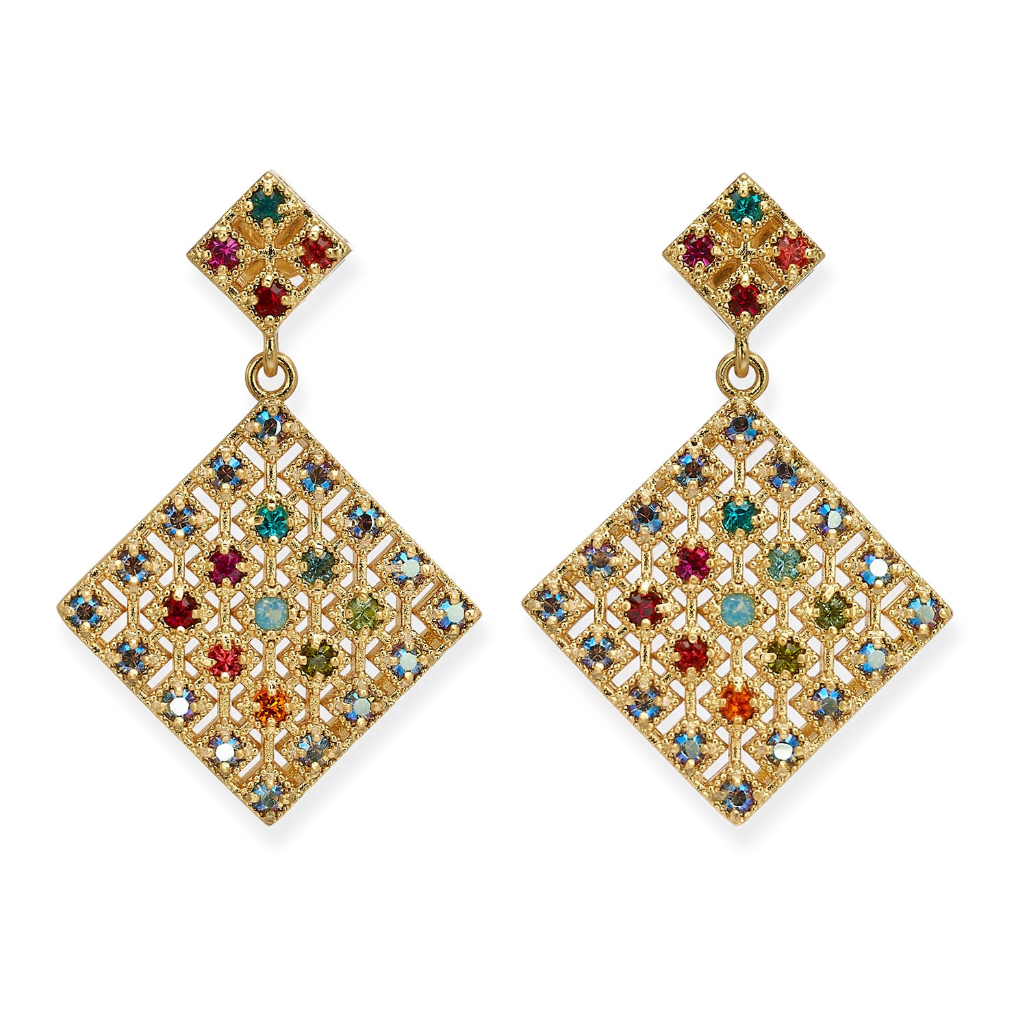 Multi Colored Volver Geometric Chandelier Earrings 18K Gold Plated by Michal Negrin