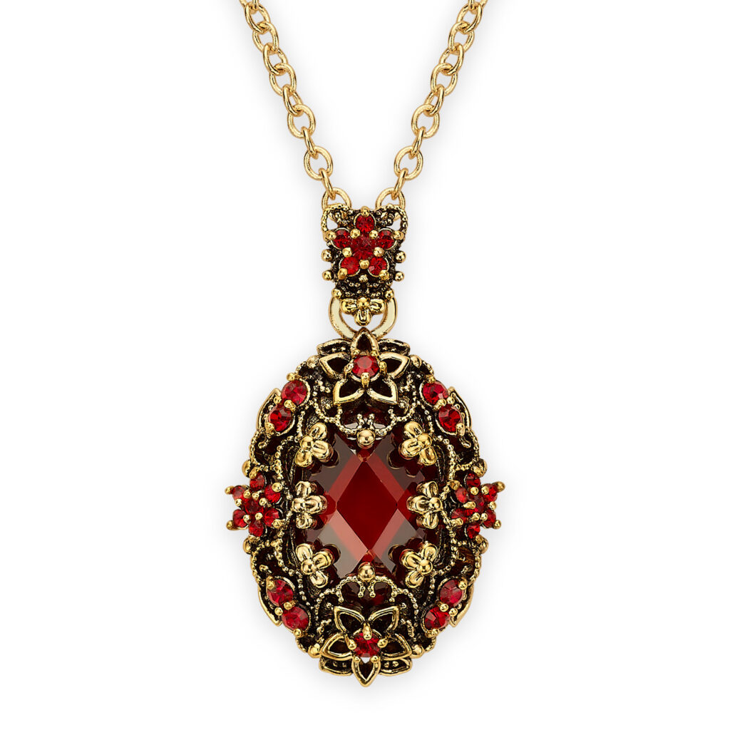 Michal Negrin 18K Gold-Plated Oval Red Zirconia Vintage Romance Necklace