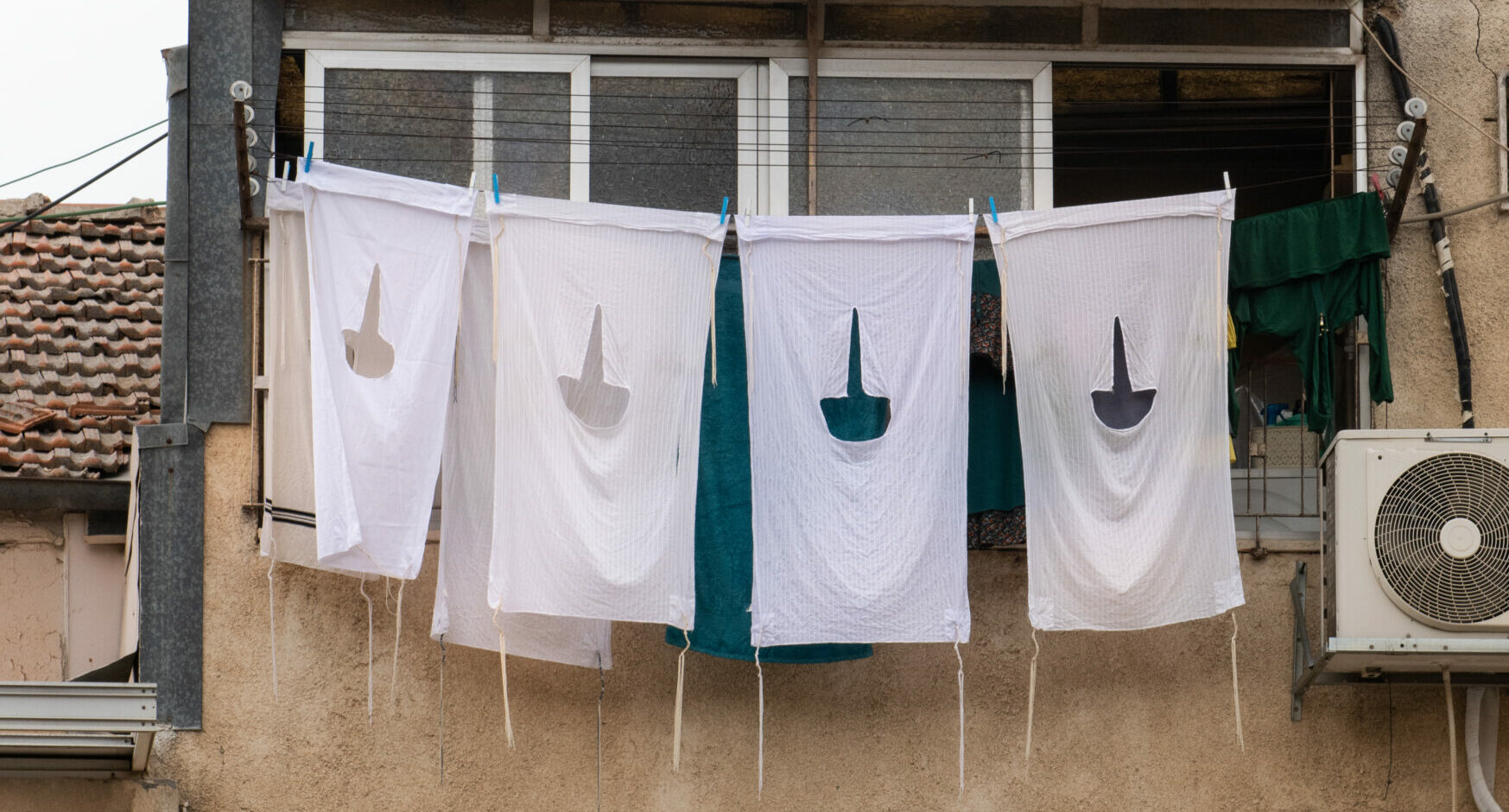 Religious garments on a laundry line