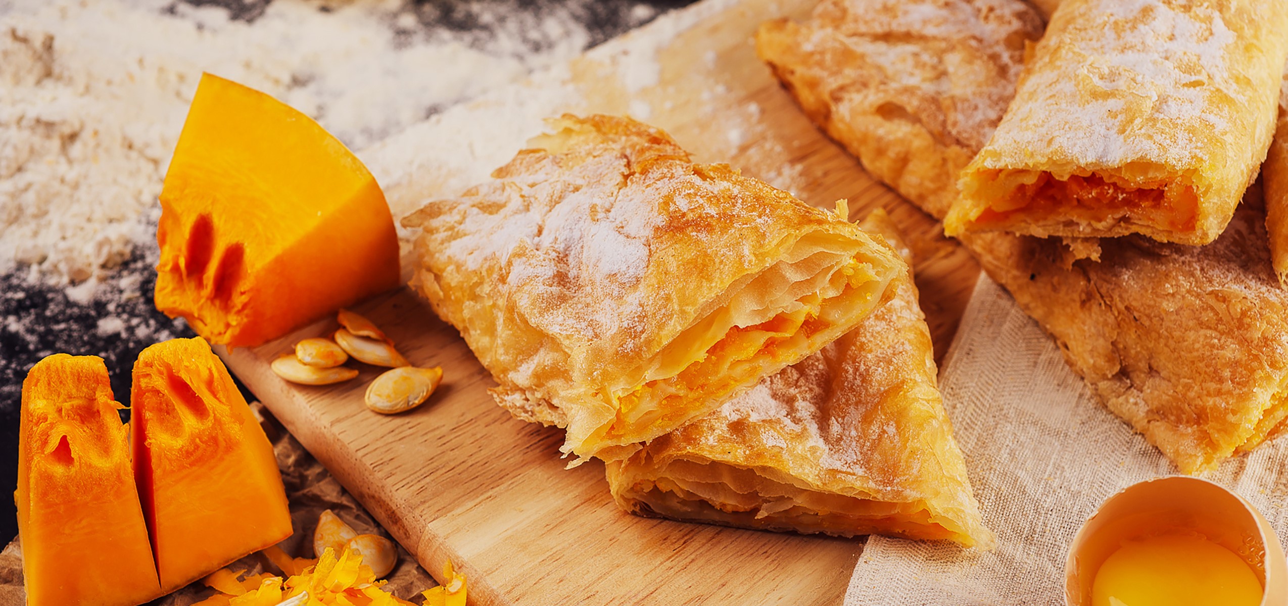 Vertuta or placinta with pumpkin on wood