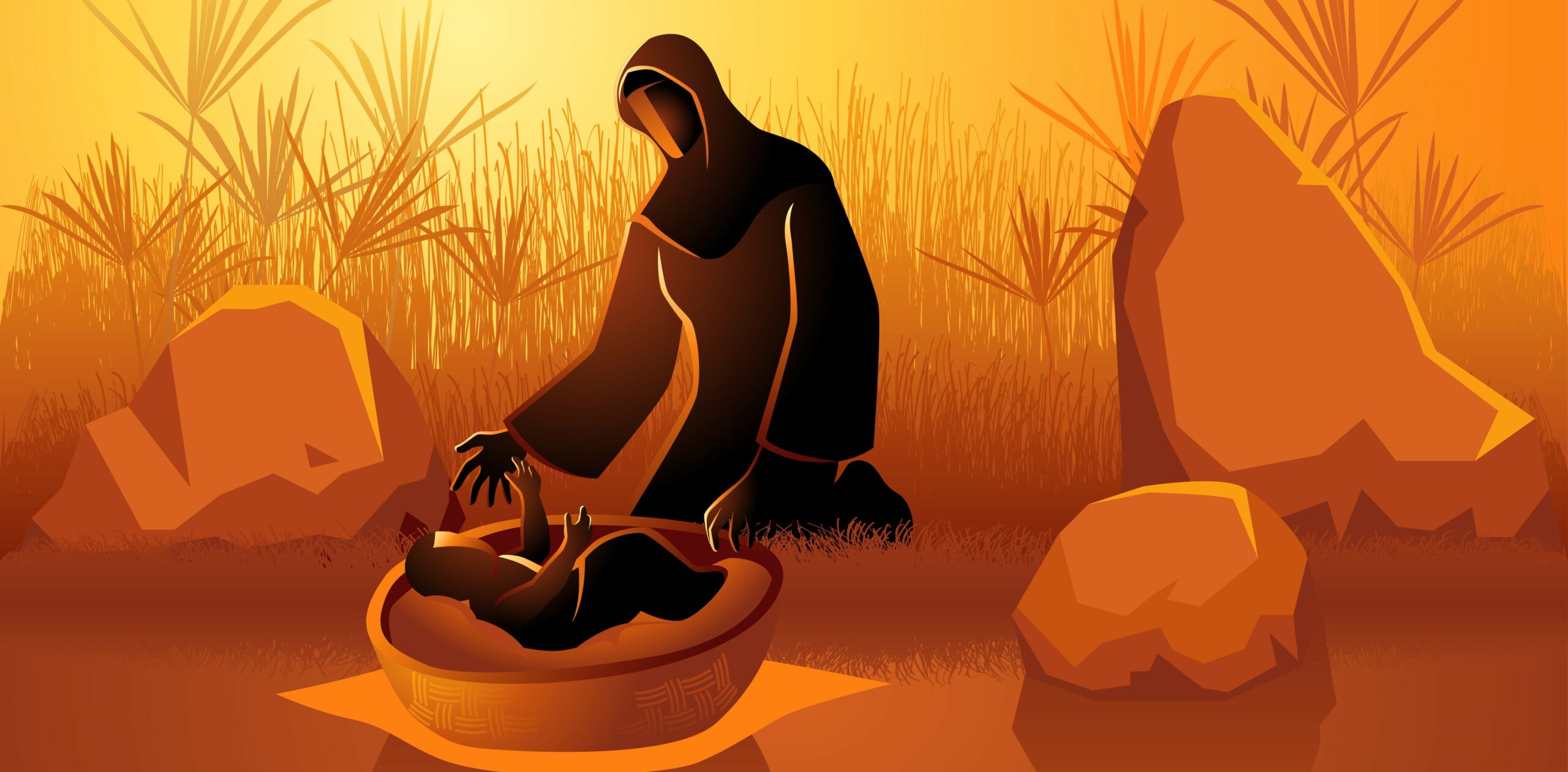 Jochebed puts Moses in the basket