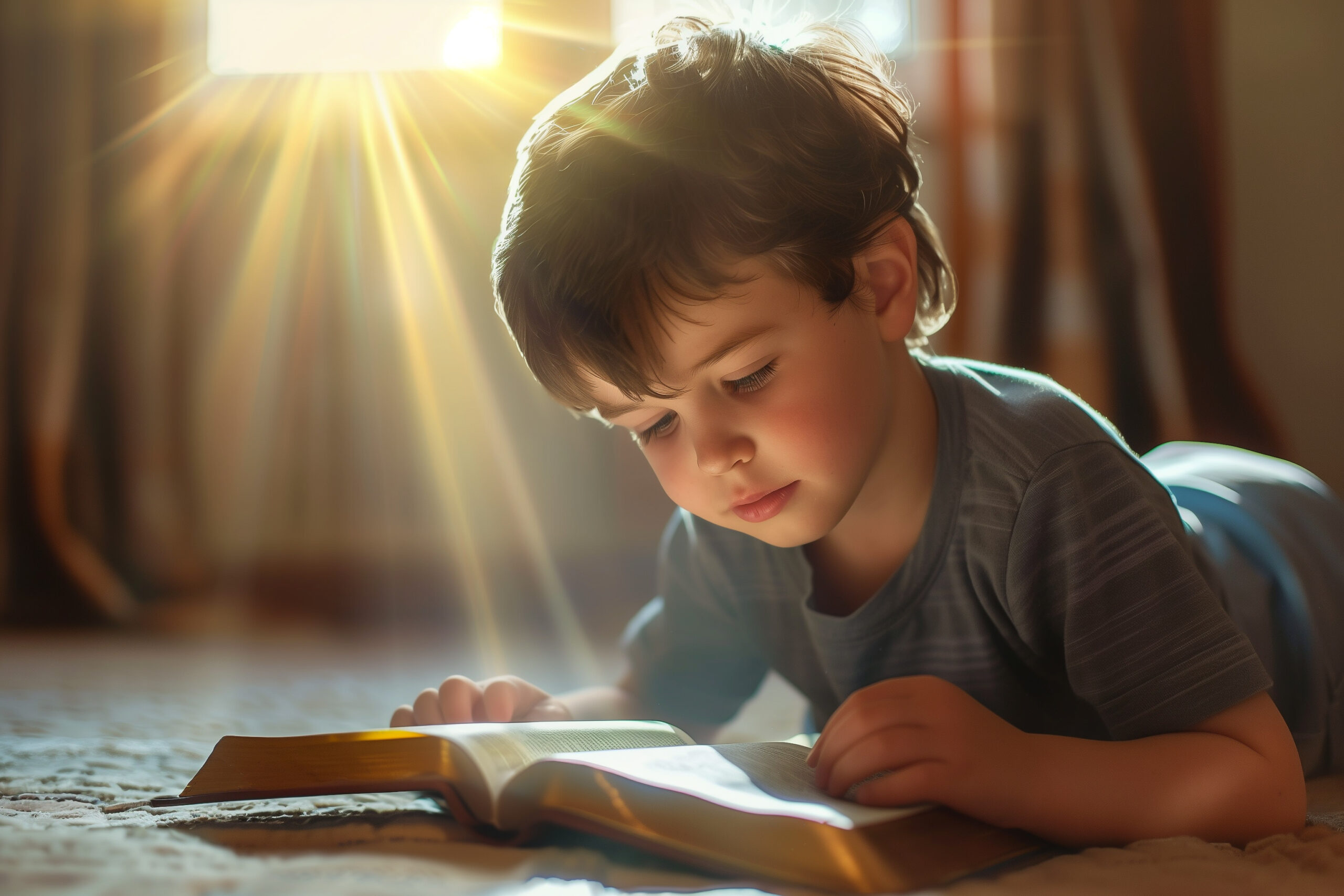 Little boy studying the Bible